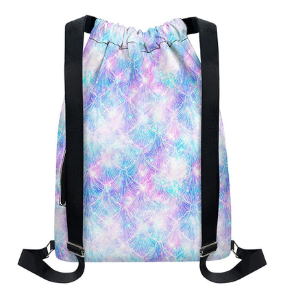 Galaxy Mermaid Scales Pattern Print Drawstring Backpack