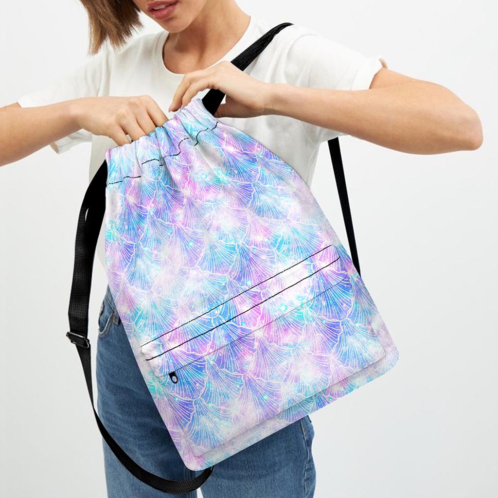 Galaxy Mermaid Scales Pattern Print Drawstring Backpack