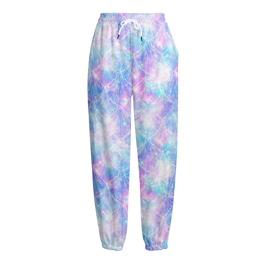 Galaxy Mermaid Scales Pattern Print Fleece Lined Knit Pants