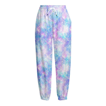 Galaxy Mermaid Scales Pattern Print Fleece Lined Knit Pants