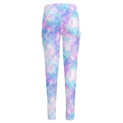 Galaxy Mermaid Scales Pattern Print High-Waisted Pocket Leggings