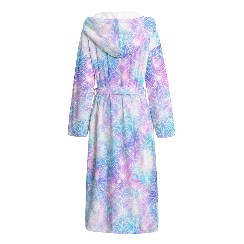 Galaxy Mermaid Scales Pattern Print Hooded Bathrobe