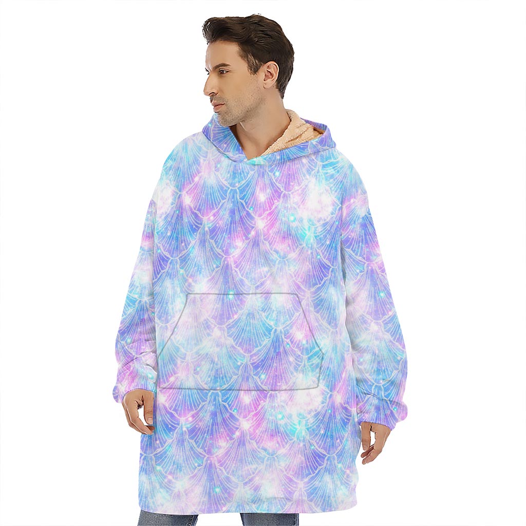 Galaxy Mermaid Scales Pattern Print Hoodie Blanket