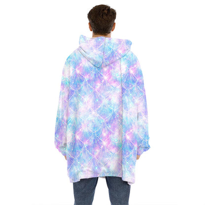 Galaxy Mermaid Scales Pattern Print Hoodie Blanket