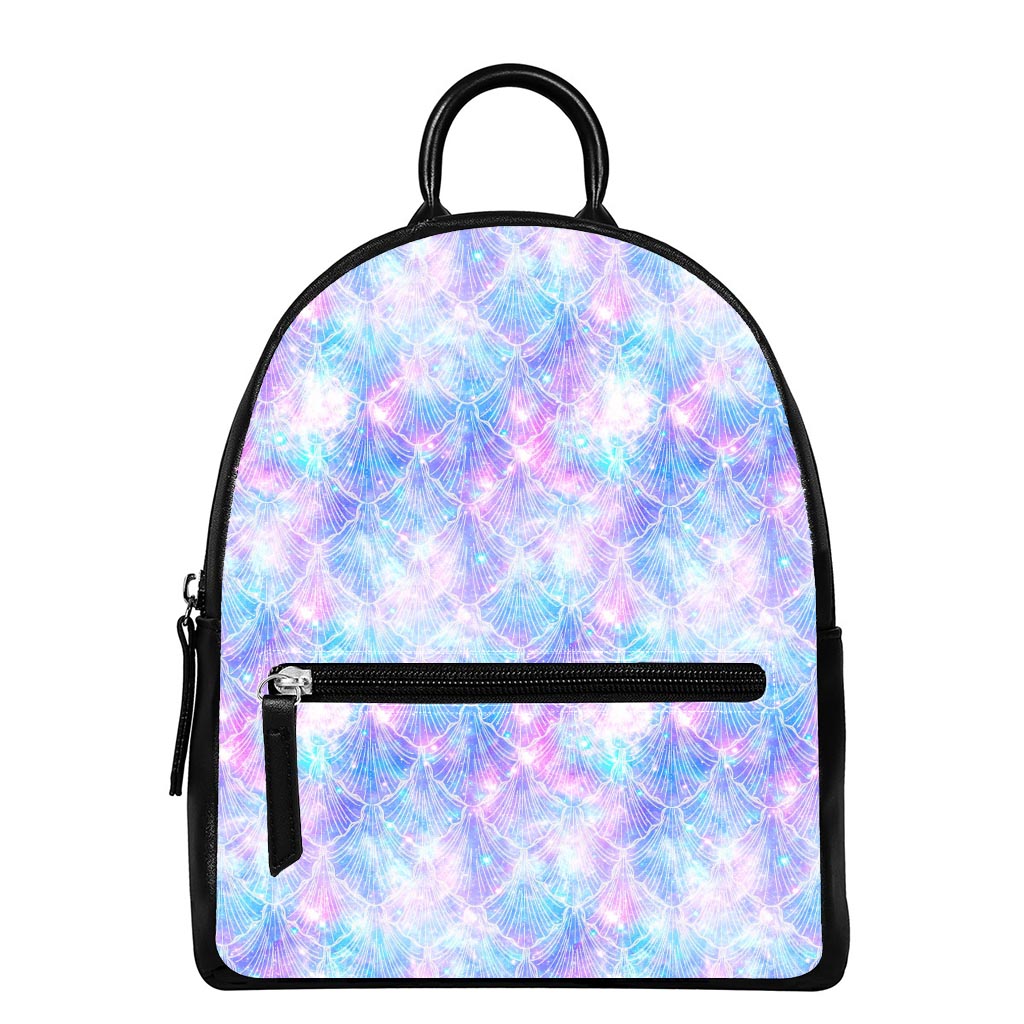 Galaxy Mermaid Scales Pattern Print Leather Backpack