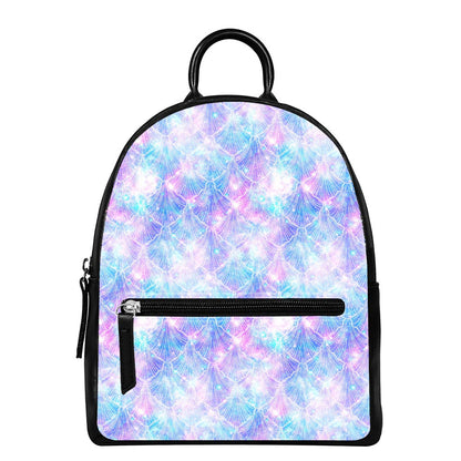 Galaxy Mermaid Scales Pattern Print Leather Backpack