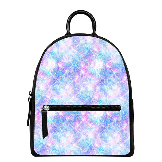 Galaxy Mermaid Scales Pattern Print Leather Backpack