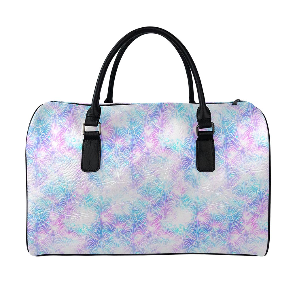 Galaxy Mermaid Scales Pattern Print Leather Duffle Bag