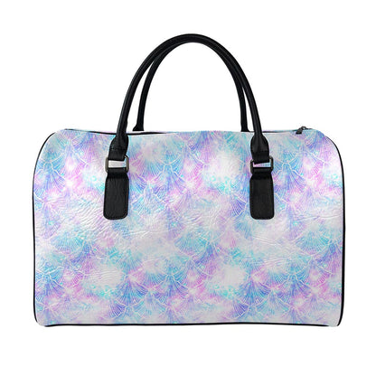 Galaxy Mermaid Scales Pattern Print Leather Duffle Bag