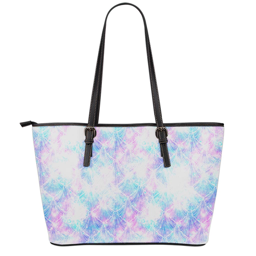 Galaxy Mermaid Scales Pattern Print Leather Tote Bag