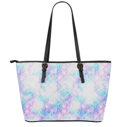 Galaxy Mermaid Scales Pattern Print Leather Tote Bag