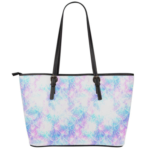 Galaxy Mermaid Scales Pattern Print Leather Tote Bag