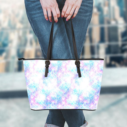 Galaxy Mermaid Scales Pattern Print Leather Tote Bag