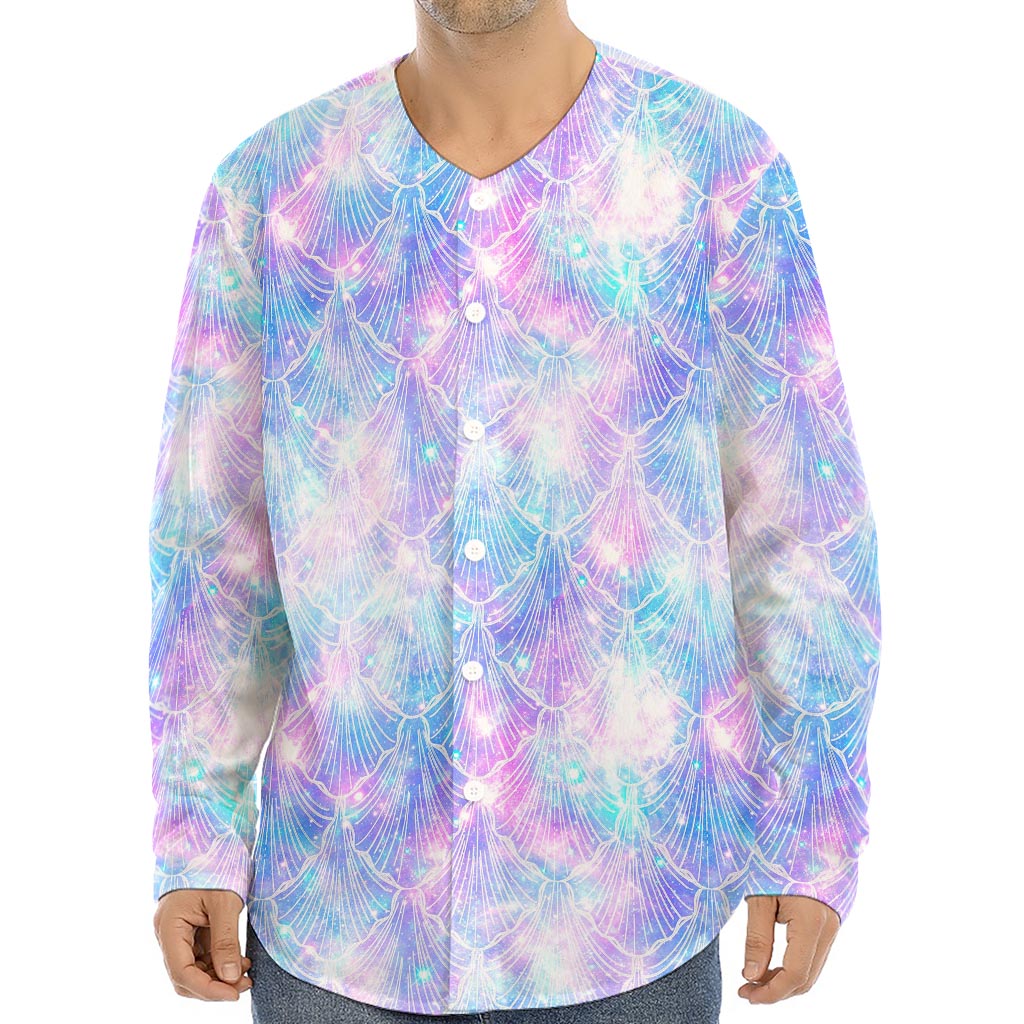 Galaxy Mermaid Scales Pattern Print Long Sleeve Baseball Jersey