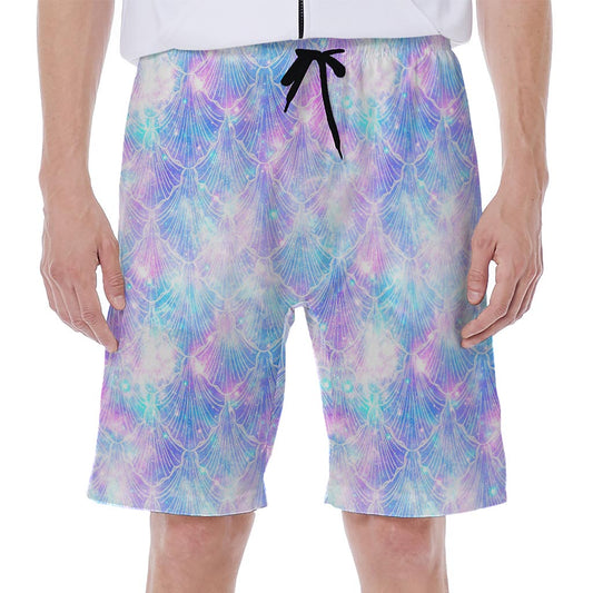 Galaxy Mermaid Scales Pattern Print Men's Beach Shorts