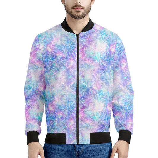 Galaxy Mermaid Scales Pattern Print Men's Bomber Jacket