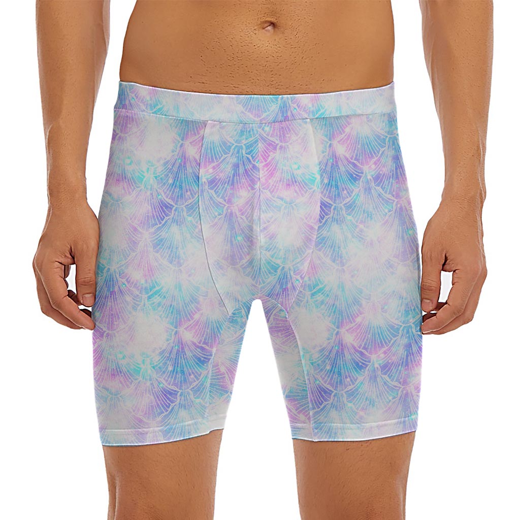Galaxy Mermaid Scales Pattern Print Men's Long Boxer Briefs