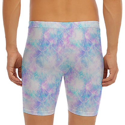 Galaxy Mermaid Scales Pattern Print Men's Long Boxer Briefs
