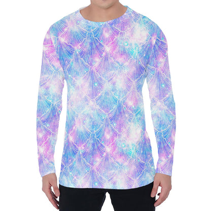 Galaxy Mermaid Scales Pattern Print Men's Long Sleeve T-Shirt