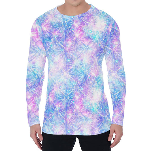 Galaxy Mermaid Scales Pattern Print Men's Long Sleeve T-Shirt