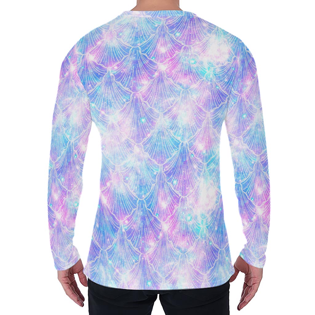 Galaxy Mermaid Scales Pattern Print Men's Long Sleeve T-Shirt