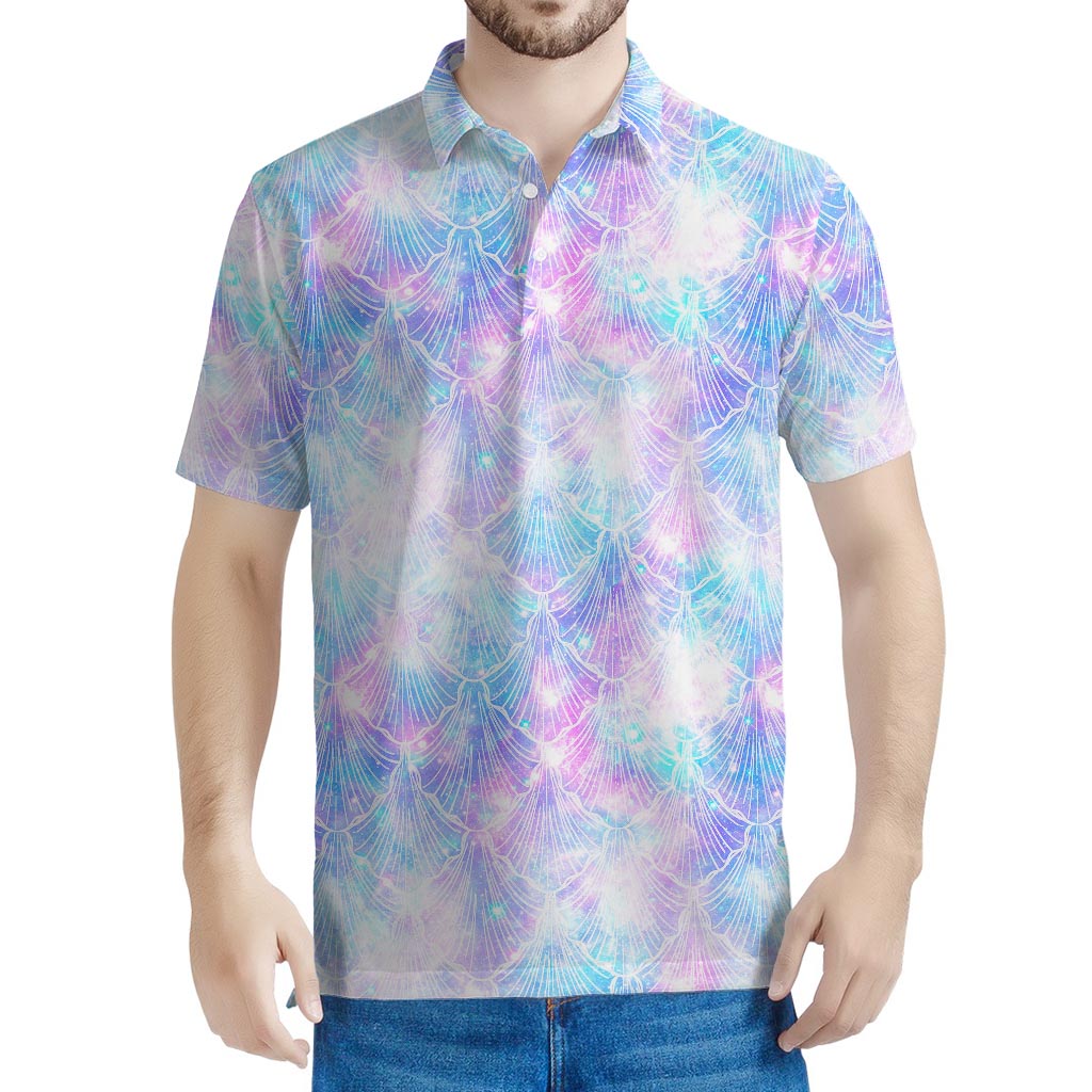 Galaxy Mermaid Scales Pattern Print Men's Polo Shirt