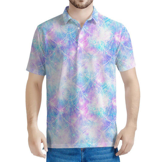 Galaxy Mermaid Scales Pattern Print Men's Polo Shirt