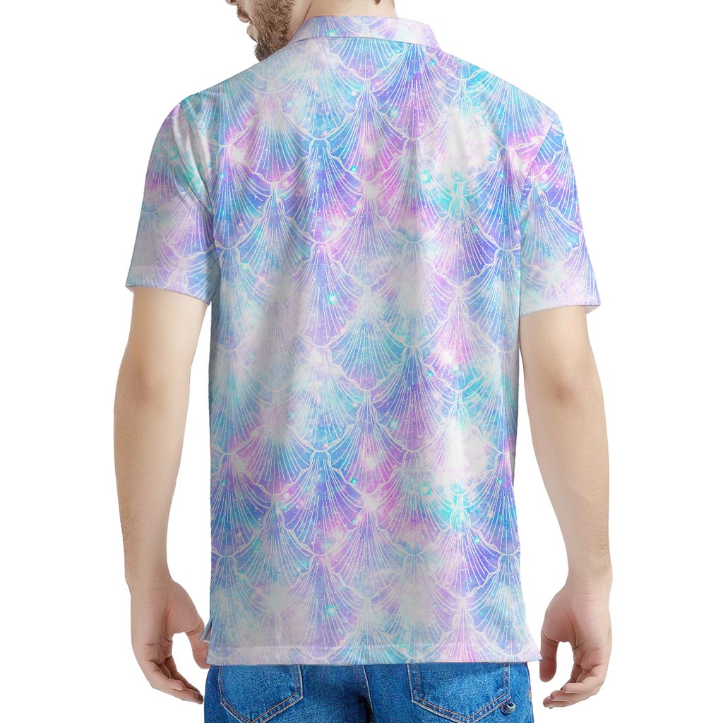 Galaxy Mermaid Scales Pattern Print Men's Polo Shirt