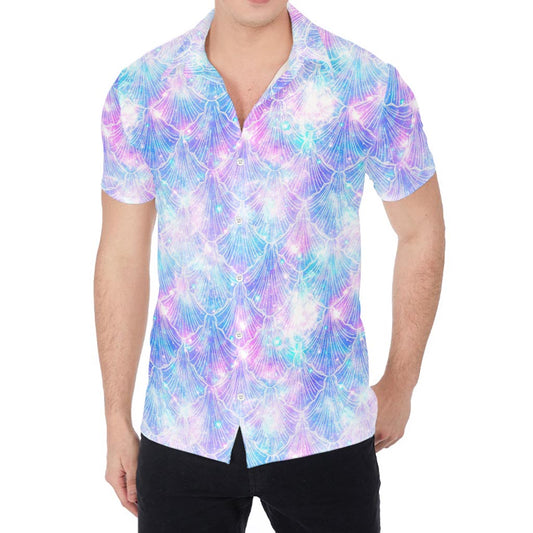 Galaxy Mermaid Scales Pattern Print Men's Shirt
