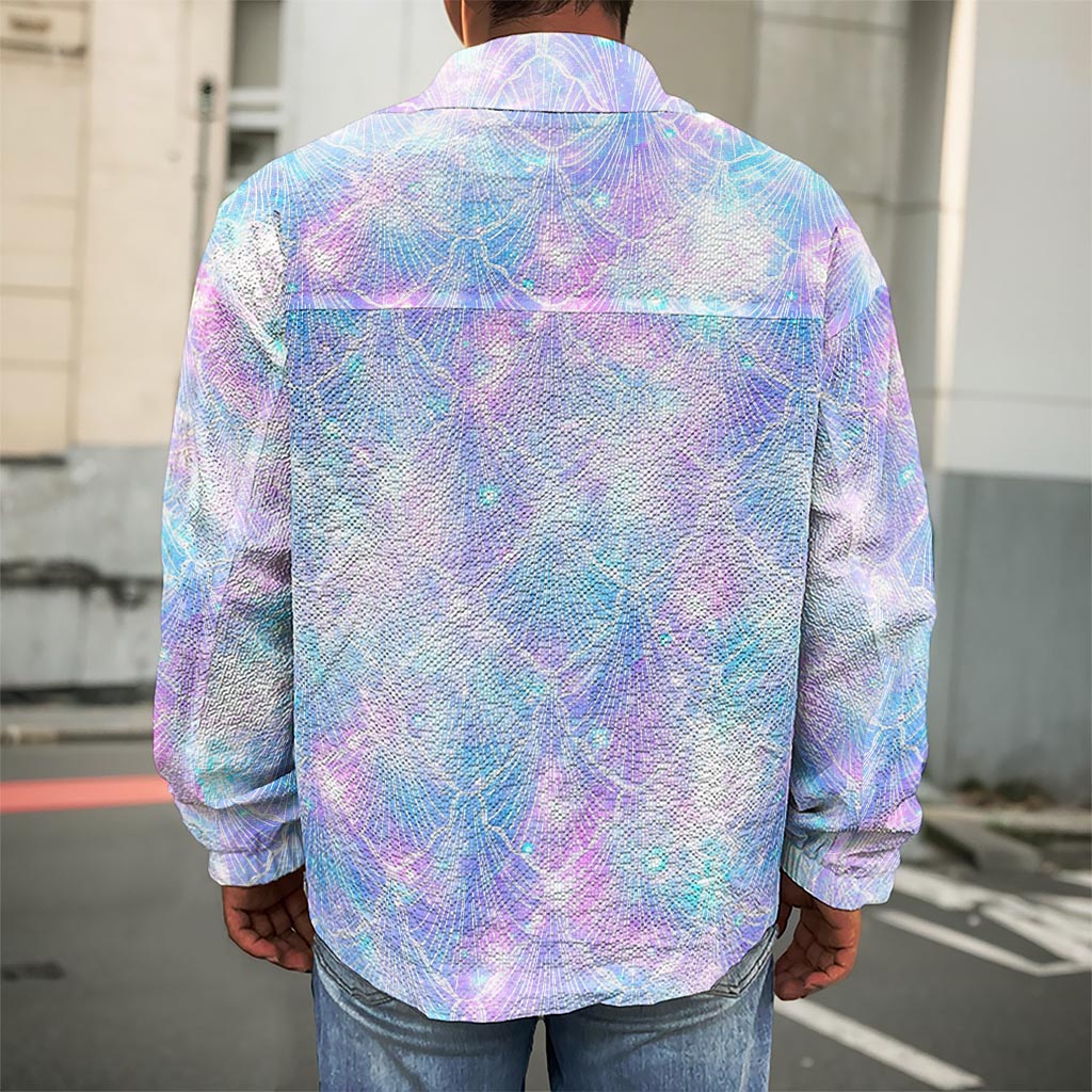 Galaxy Mermaid Scales Pattern Print Men's Shirt Jacket