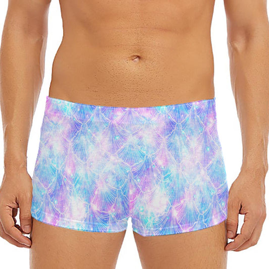 Galaxy Mermaid Scales Pattern Print Men's Short Boxer Briefs