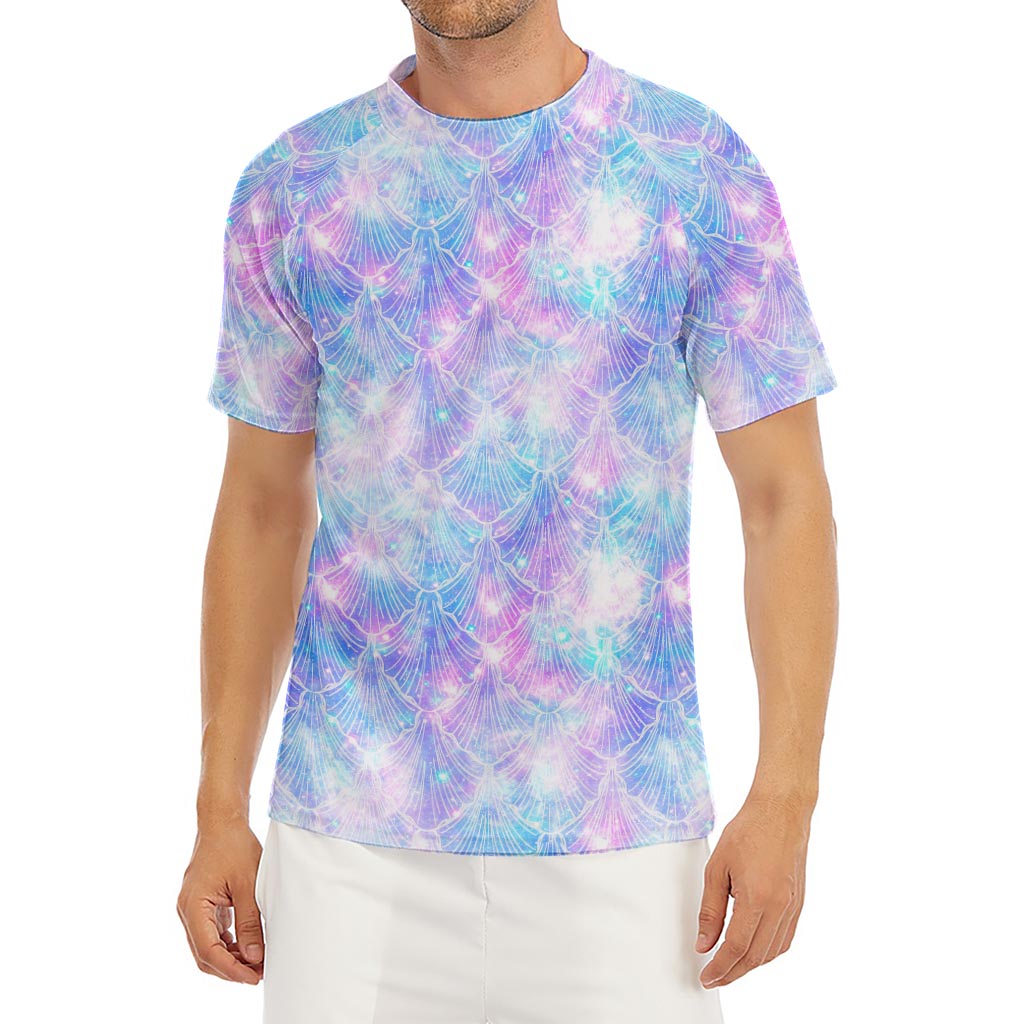 Galaxy Mermaid Scales Pattern Print Men's Short Sleeve Rash Guard