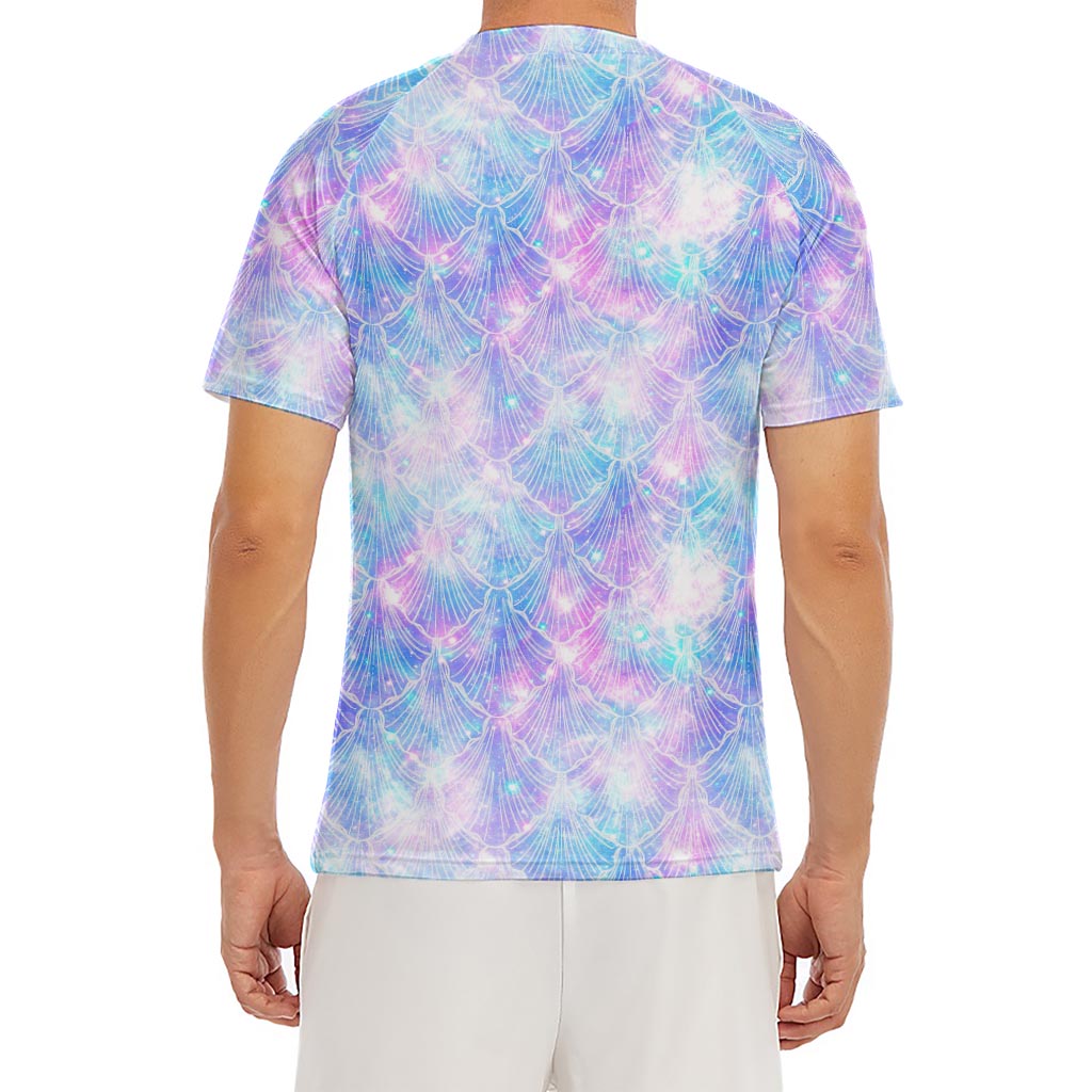 Galaxy Mermaid Scales Pattern Print Men's Short Sleeve Rash Guard