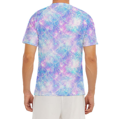 Galaxy Mermaid Scales Pattern Print Men's Short Sleeve Rash Guard