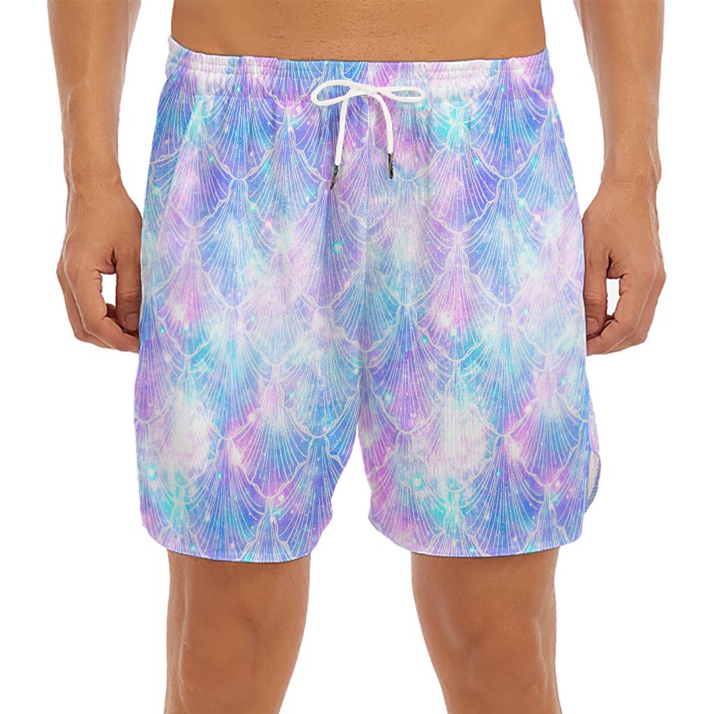 Galaxy Mermaid Scales Pattern Print Men's Split Running Shorts