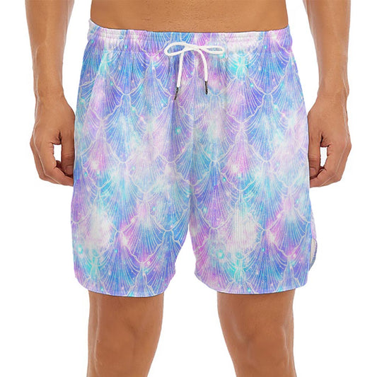 Galaxy Mermaid Scales Pattern Print Men's Split Running Shorts