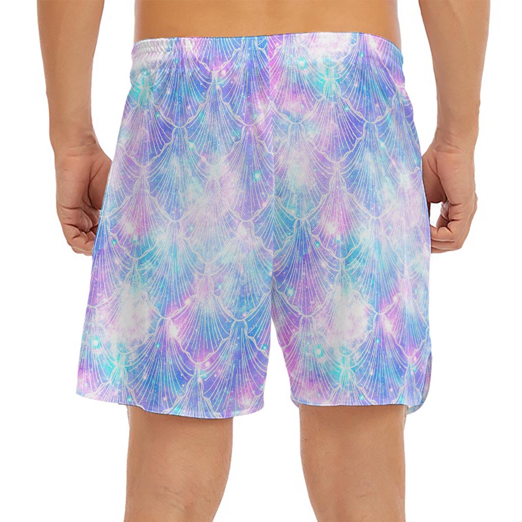 Galaxy Mermaid Scales Pattern Print Men's Split Running Shorts