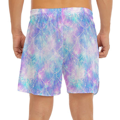 Galaxy Mermaid Scales Pattern Print Men's Split Running Shorts