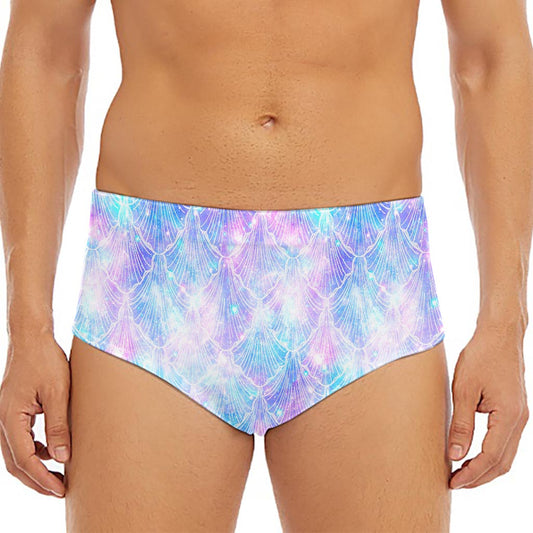 Galaxy Mermaid Scales Pattern Print Men's Triangle Swim Briefs