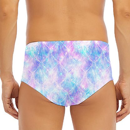 Galaxy Mermaid Scales Pattern Print Men's Triangle Swim Briefs