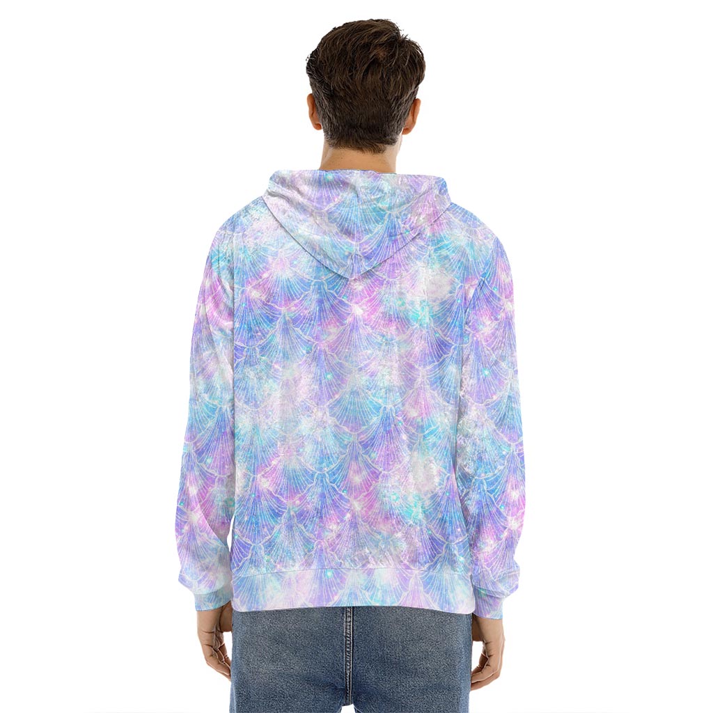 Galaxy Mermaid Scales Pattern Print Men's Velvet Pullover Hoodie
