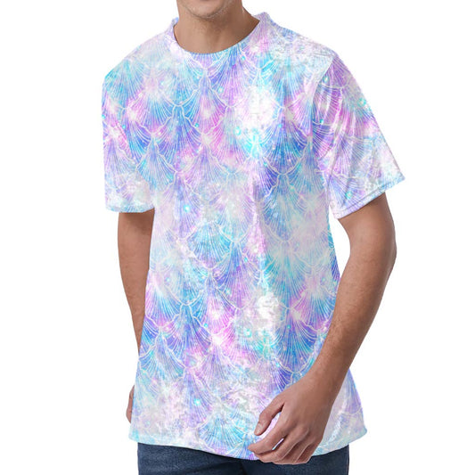 Galaxy Mermaid Scales Pattern Print Men's Velvet T-Shirt