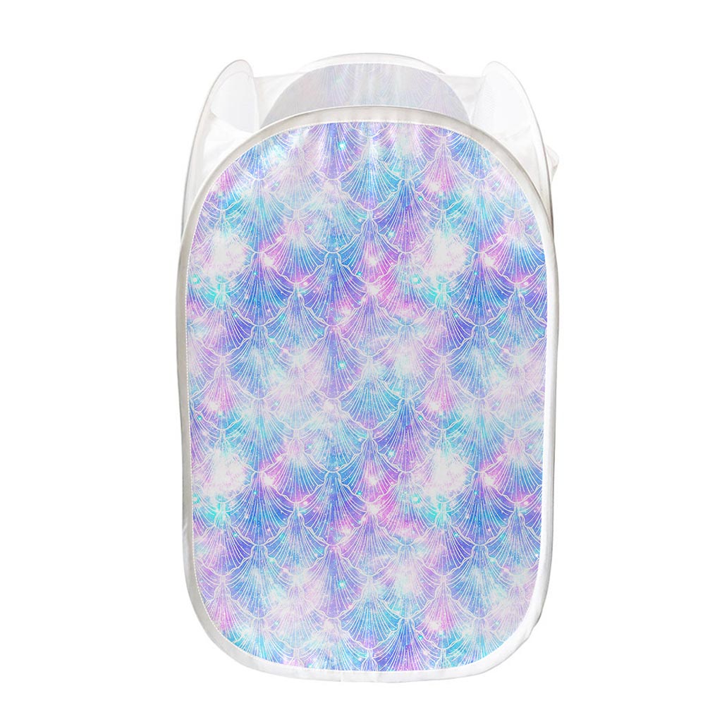 Galaxy Mermaid Scales Pattern Print Mesh Laundry Hamper
