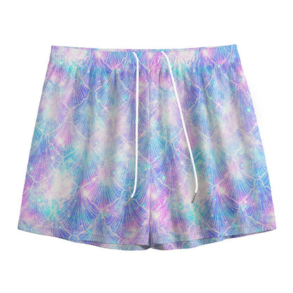 Galaxy Mermaid Scales Pattern Print Mesh Shorts