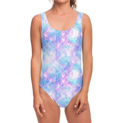 Galaxy Mermaid Scales Pattern Print One Piece Swimsuit