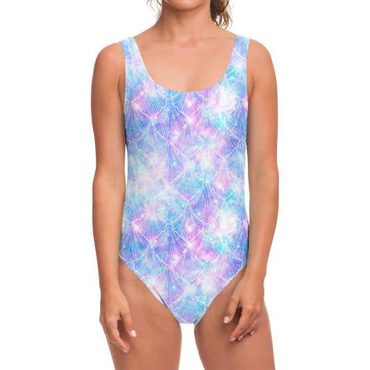 Galaxy Mermaid Scales Pattern Print One Piece Swimsuit