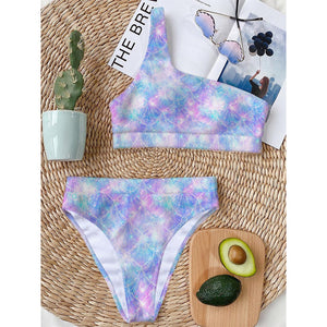 Galaxy Mermaid Scales Pattern Print One Shoulder Bikini Top