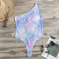 Galaxy Mermaid Scales Pattern Print One Shoulder Bodysuit