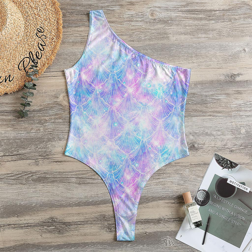Galaxy Mermaid Scales Pattern Print One Shoulder Bodysuit