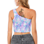 Galaxy Mermaid Scales Pattern Print One Shoulder Crop Top